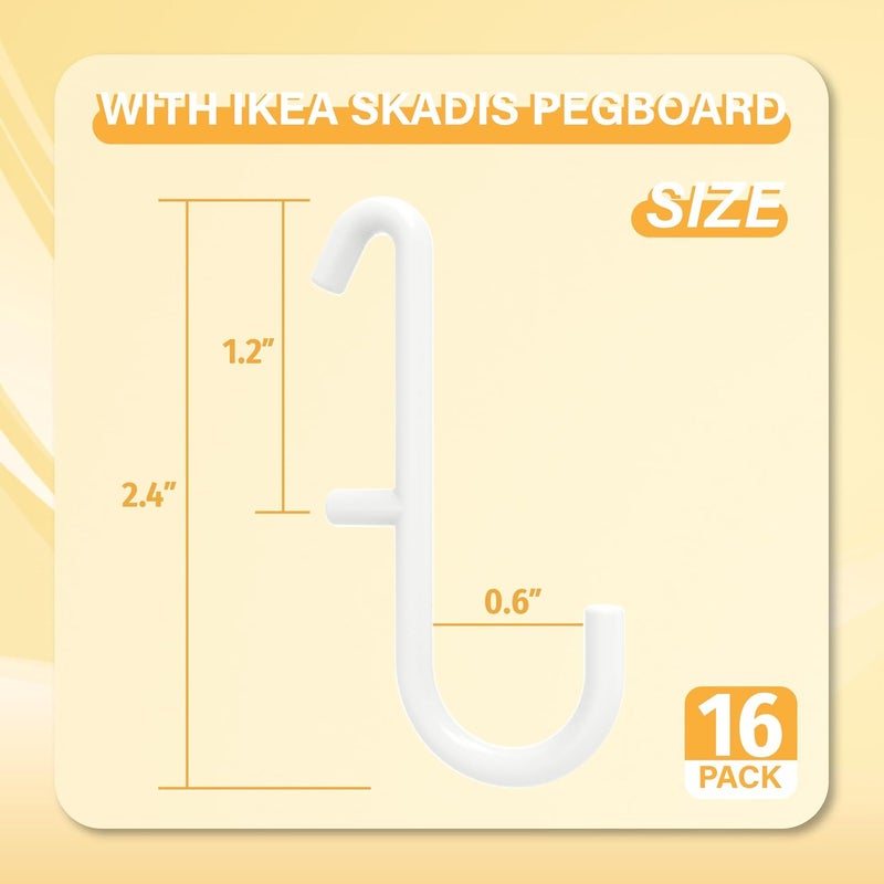 BFPeaky Pegboard Hooks ONLY for IKEA Skadis Pegboard, White, Pegboard Accessories, Compatible with IKEA SKADIS Pegboard, 16 Pack - Image 4